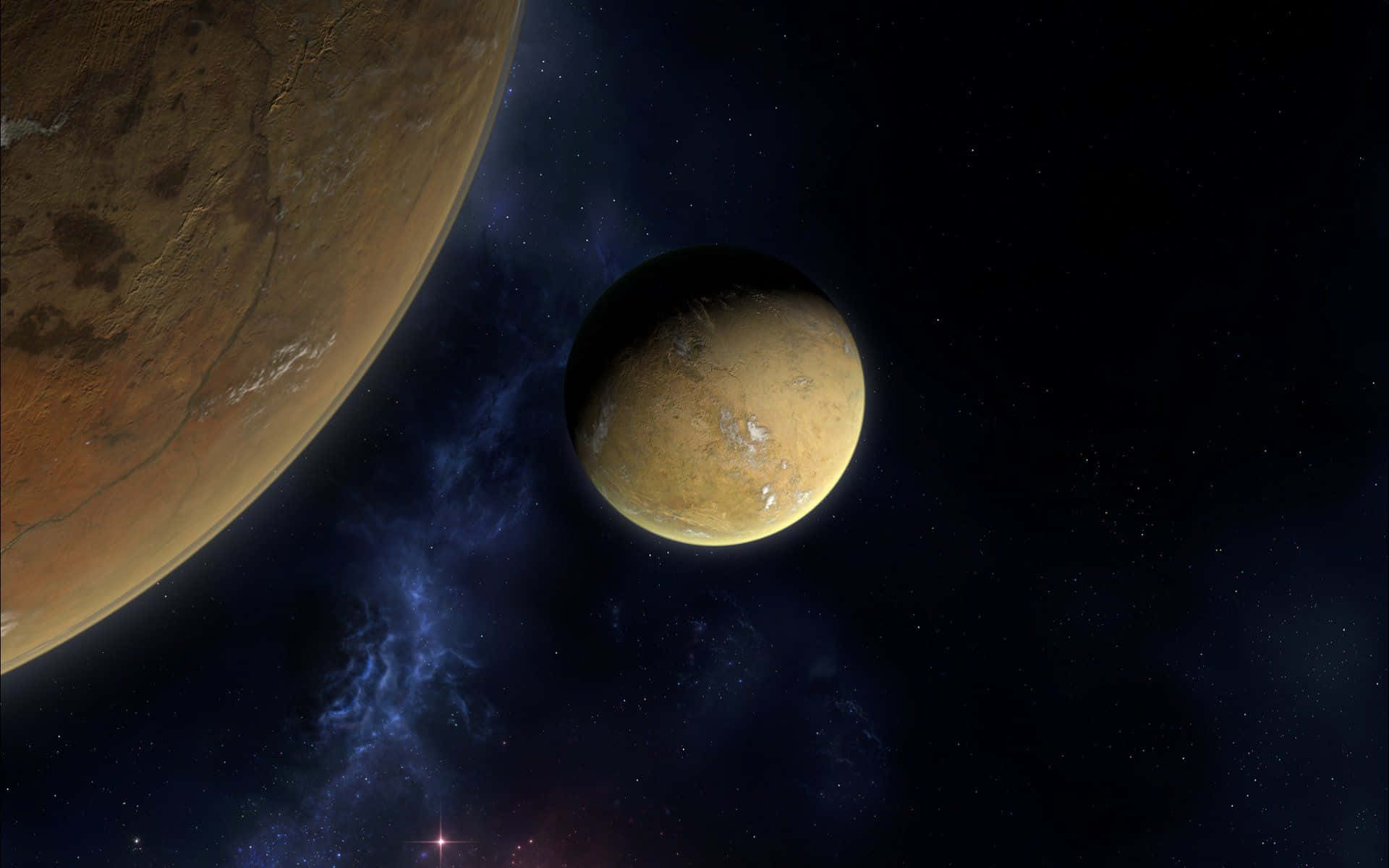 A Planet And A Star In Space Background