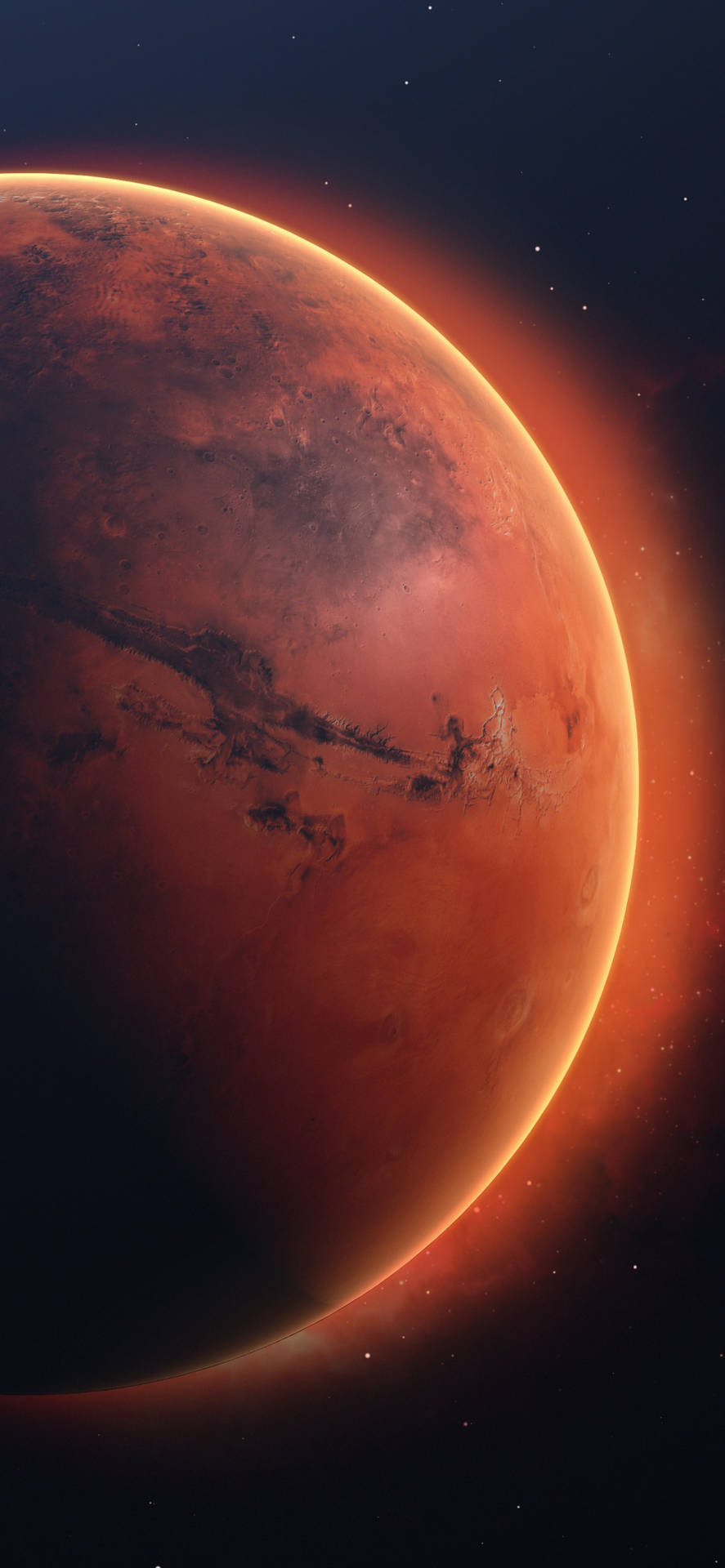 A Planet In Space With A Red Planet In The Background Background