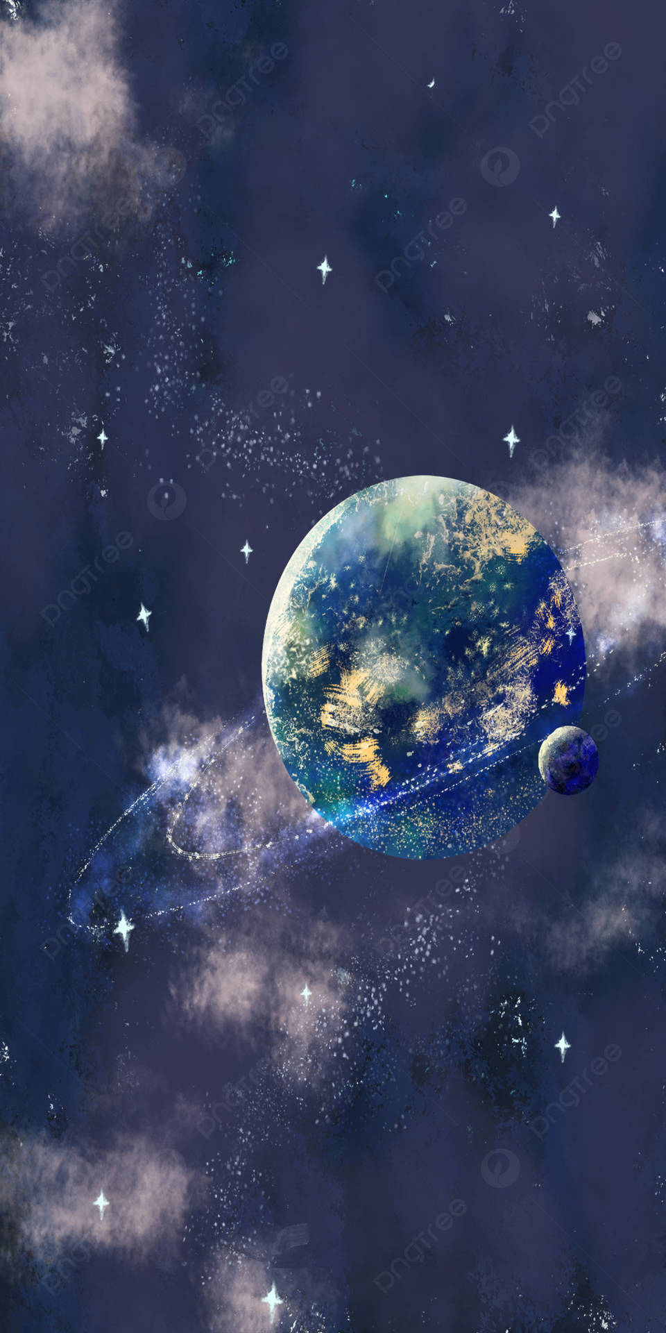 A Planet In Space With Stars And Clouds Background