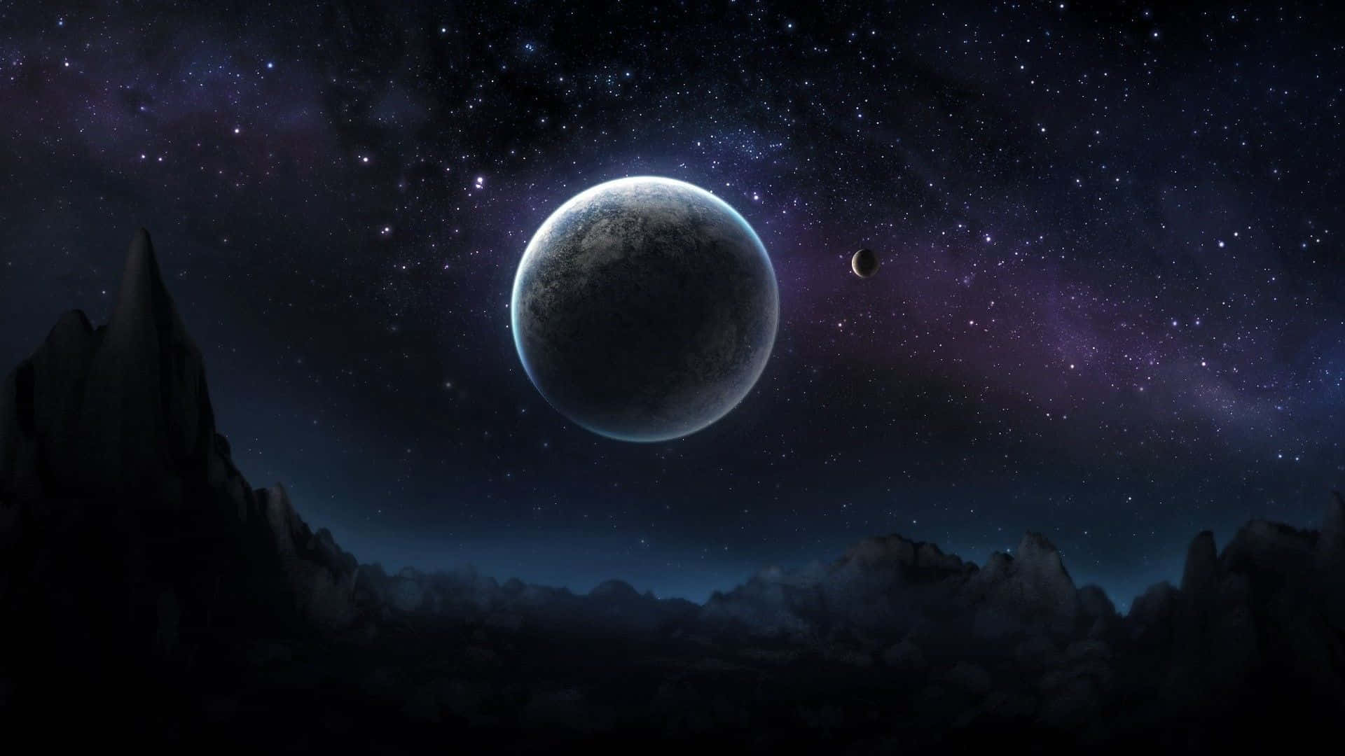 A Planet In Space With Stars And Mountains Background