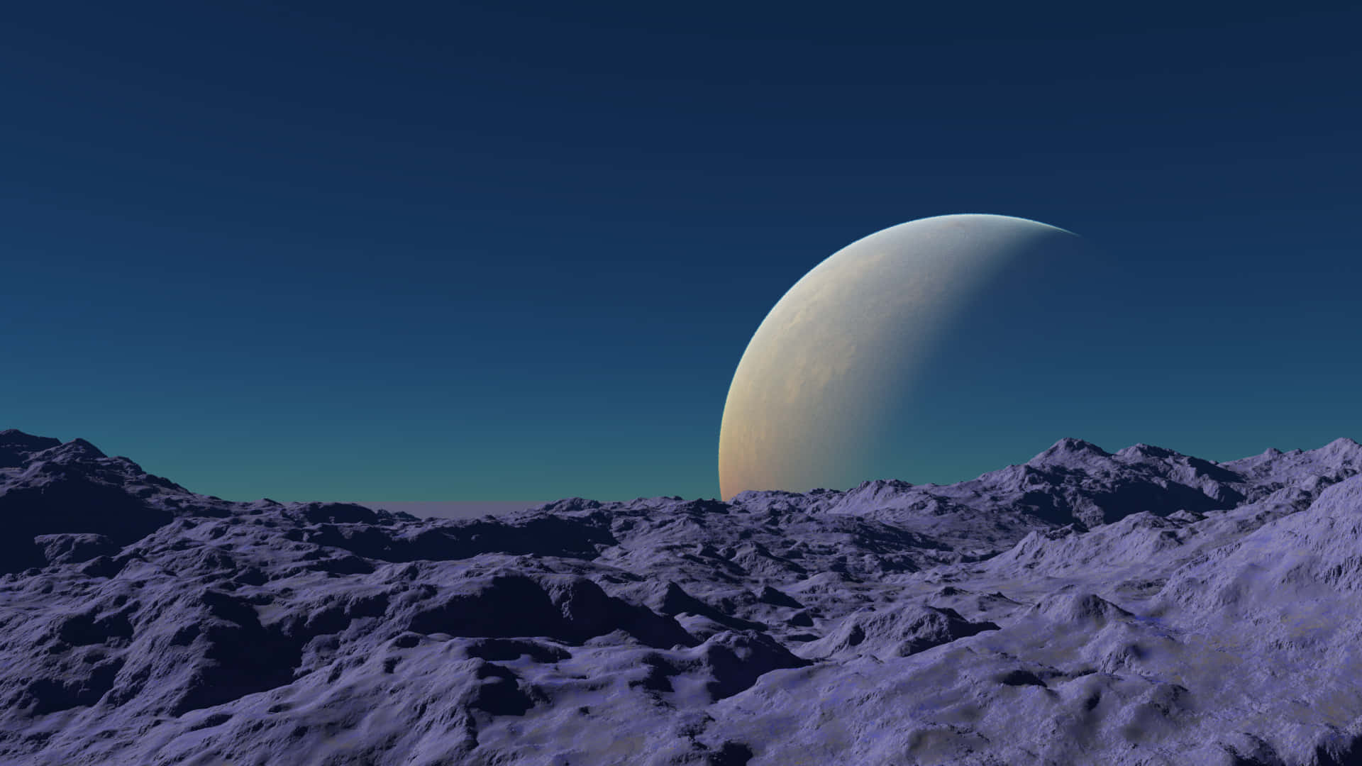 A Planet Is Seen In The Distance Over A Mountain Background