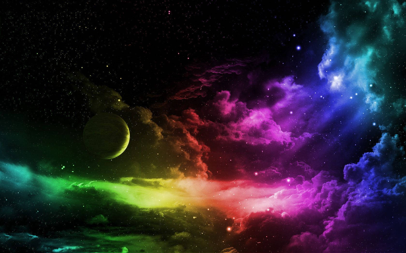 A Planet Under The Clouds Of A Colorful Galaxy Background