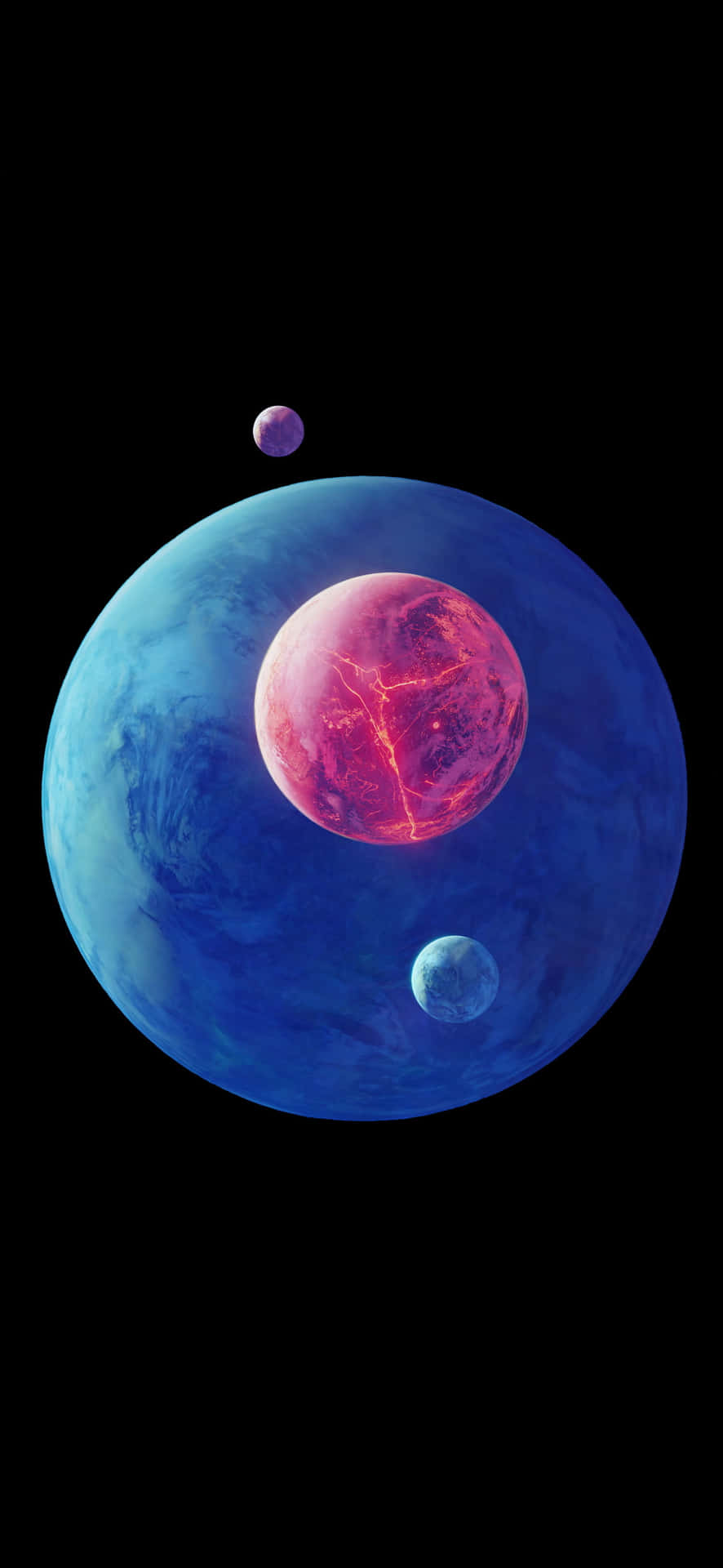 A Planet With Two Blue And Pink Planets Background