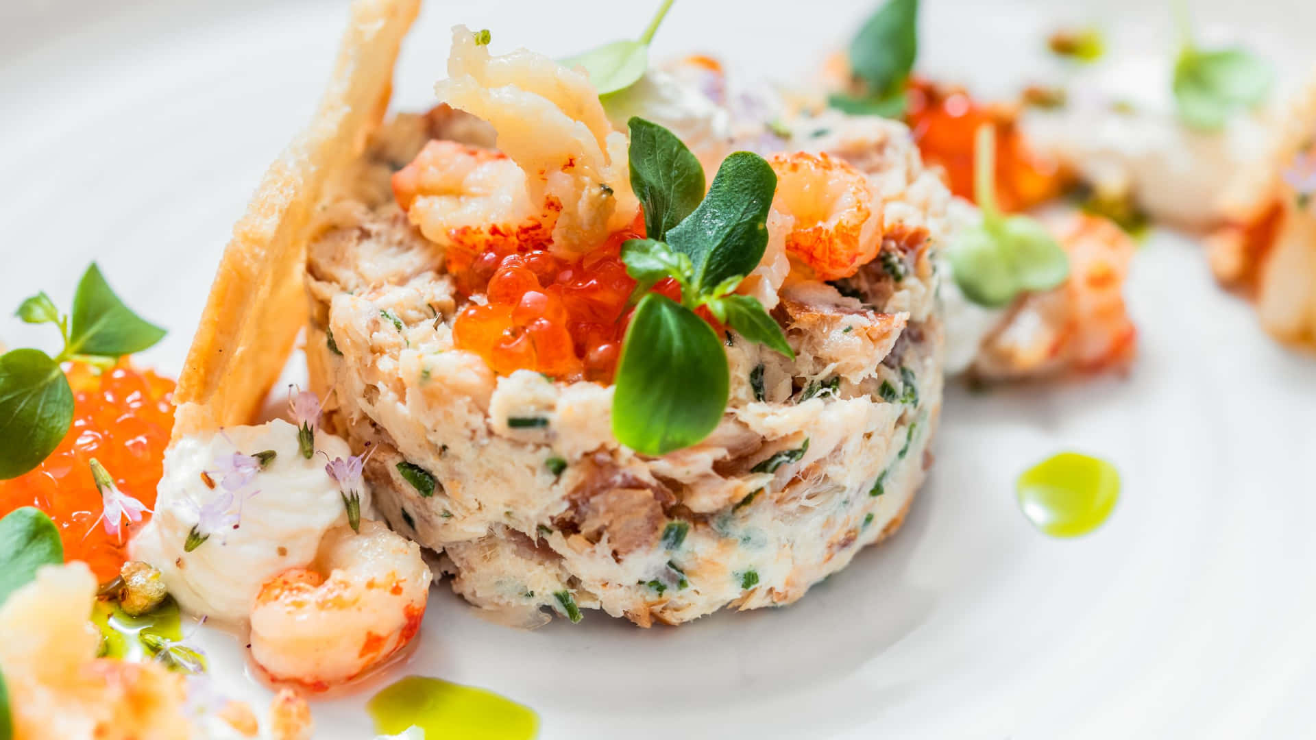 A Plate Of Food With Seafood And Vegetables On It Background