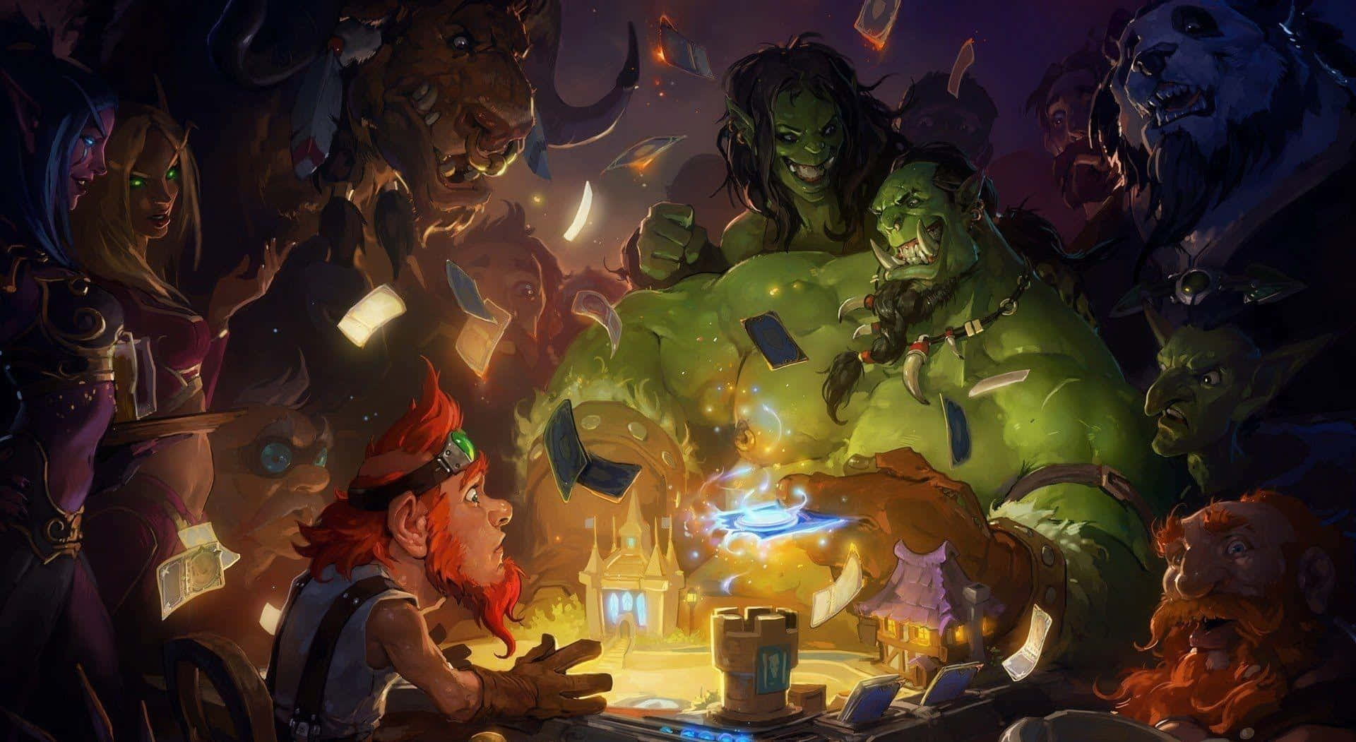 A Player Engrossed In The Warcraft-themed Card Game - Hearthstone Background