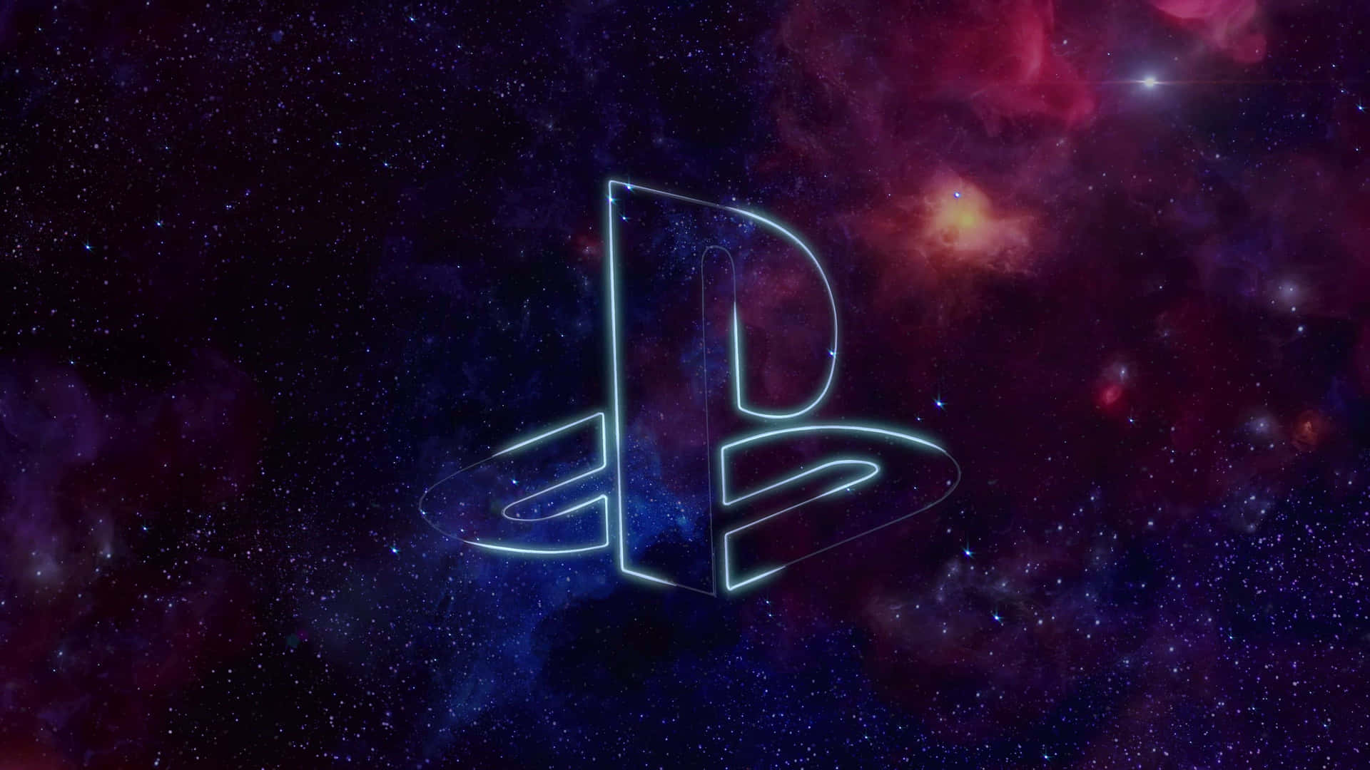 A Playstation Logo In Space With A Neon Background