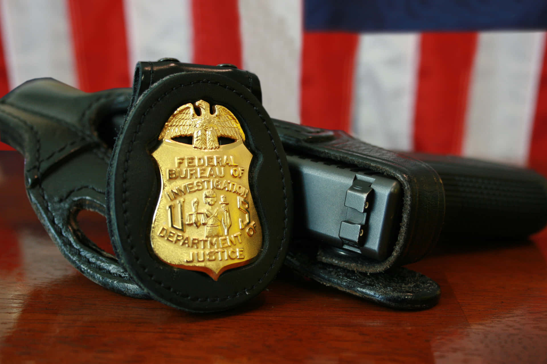 A Police Badge On A Holster Background