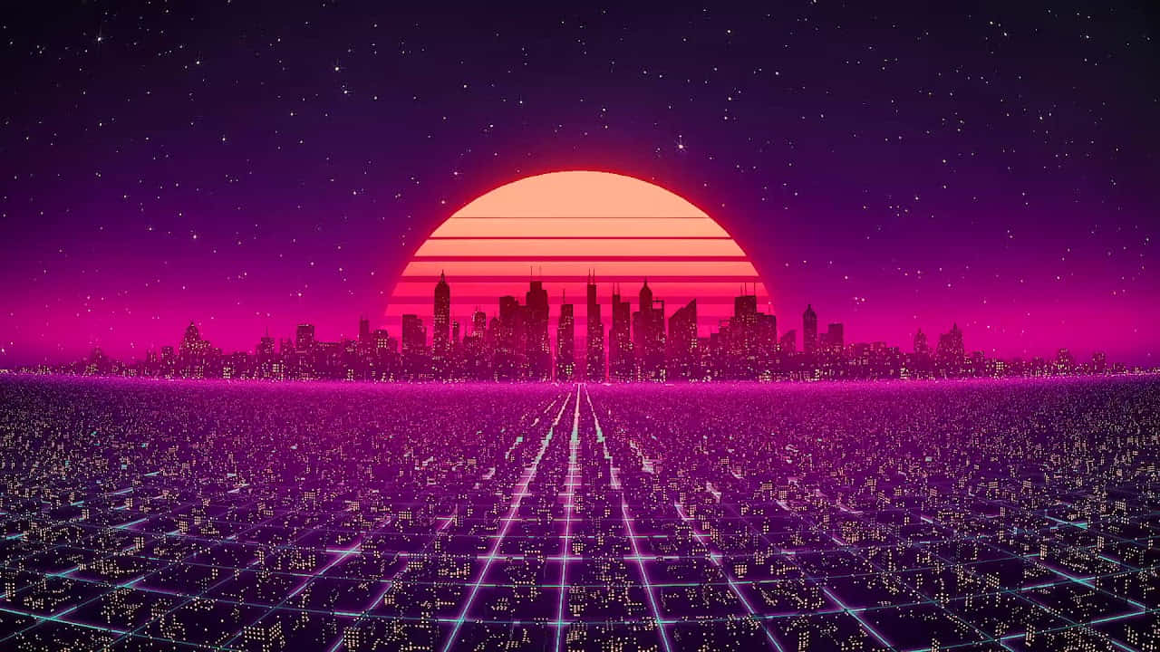 A Portrait Of A Futuristic Synthwave City Background