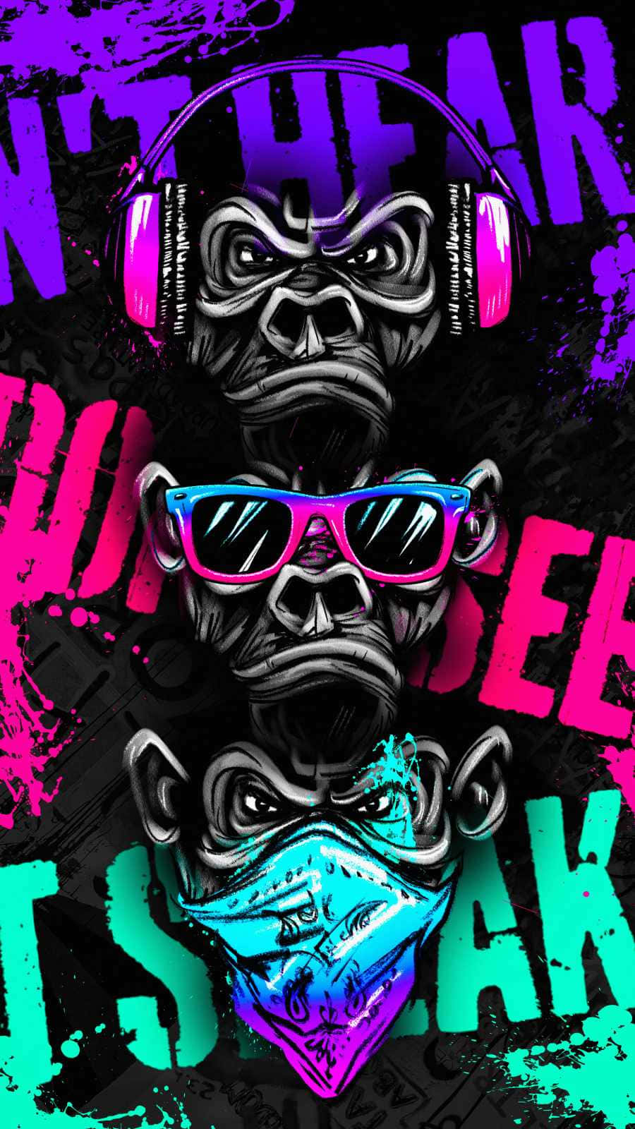 A Poster With A Gorilla And A Pig With Headphones Background