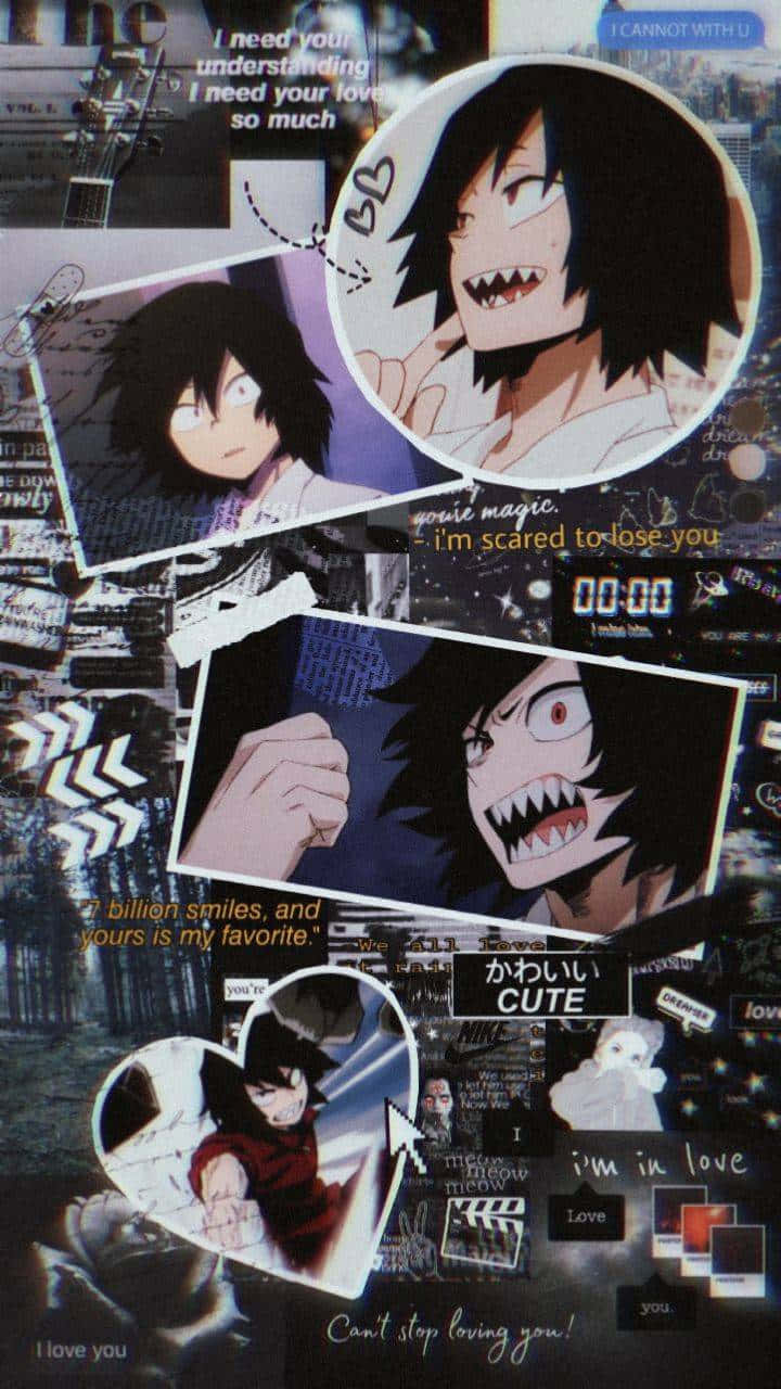 A Poster With A Picture Of A Character With Black Hair Background