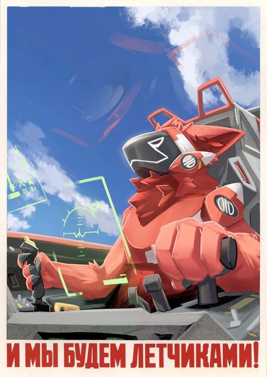 A Poster With A Red Dog In A Cockpit