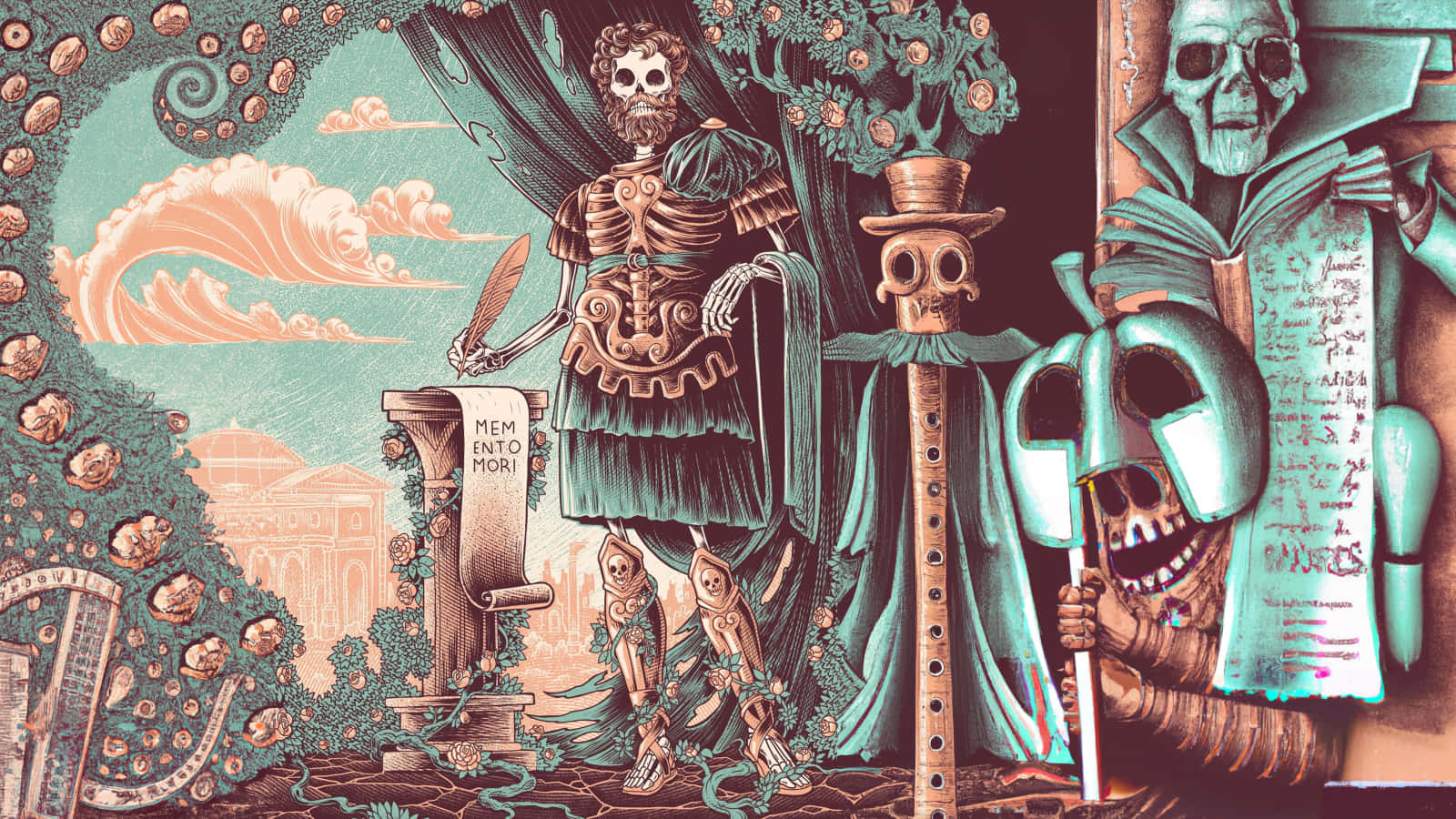 A Poster With A Skeleton And A Skeleton Background