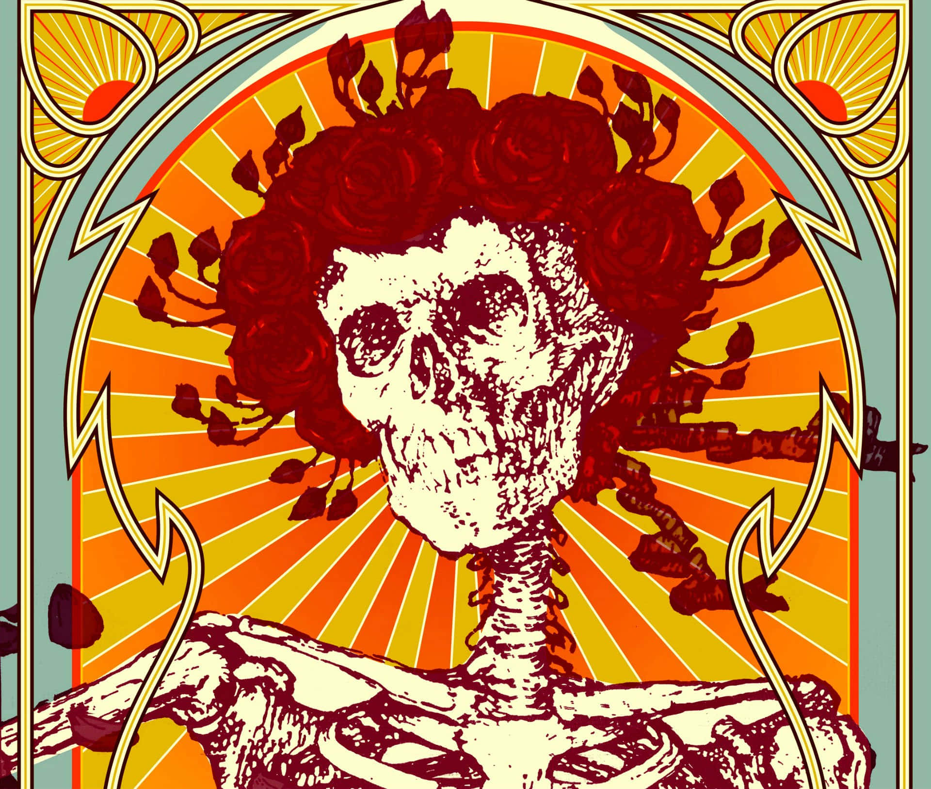 A Poster With A Skeleton And Roses