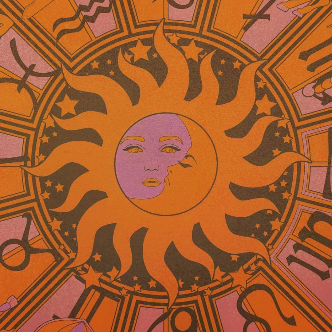 A Poster With A Sun And Moon In The Center Background