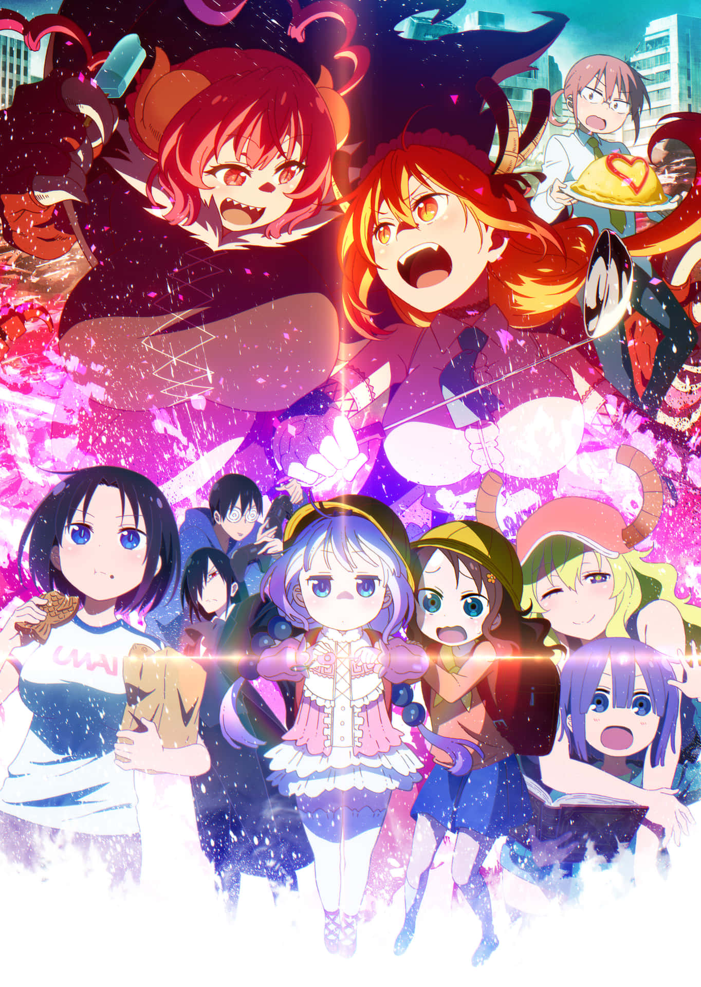 A Poster With Anime Characters And A Group Of People Background