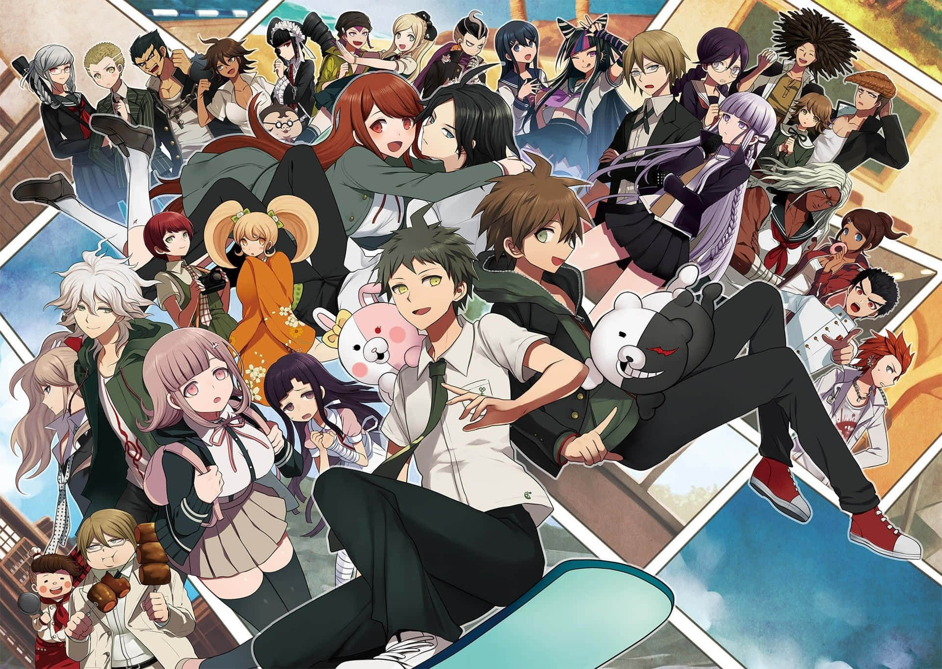 A Poster With Many Anime Characters On It Background