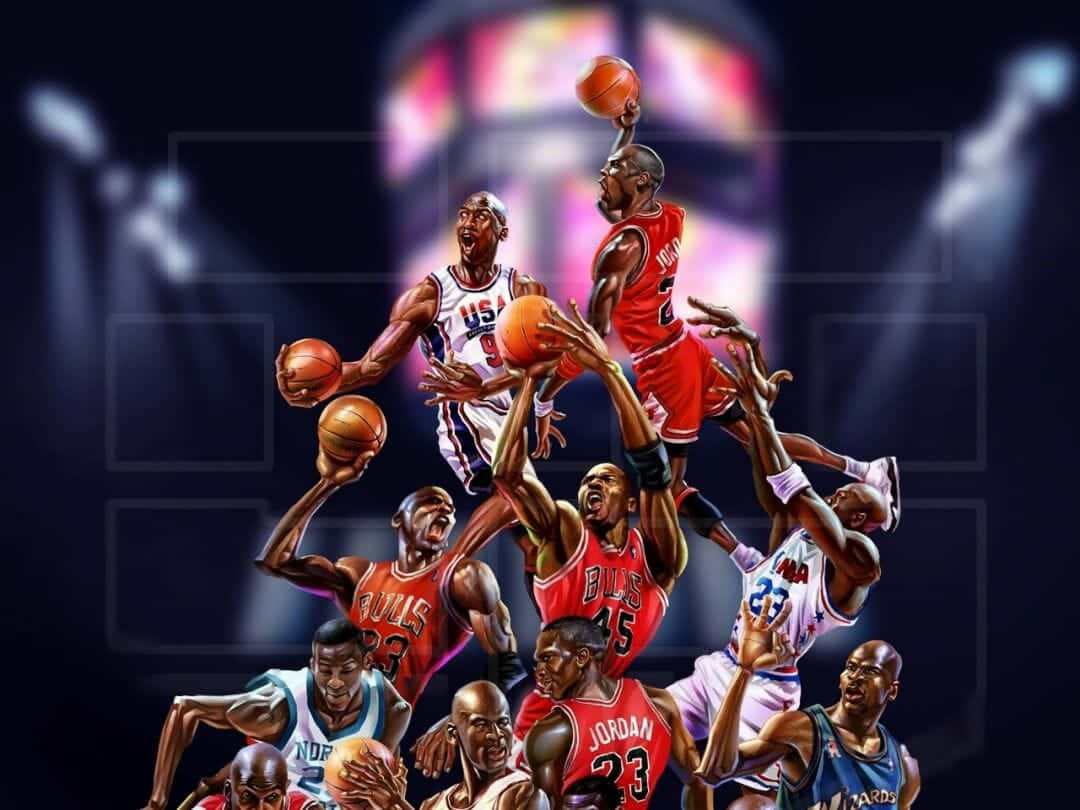 A Poster With Many Basketball Players In The Background Background