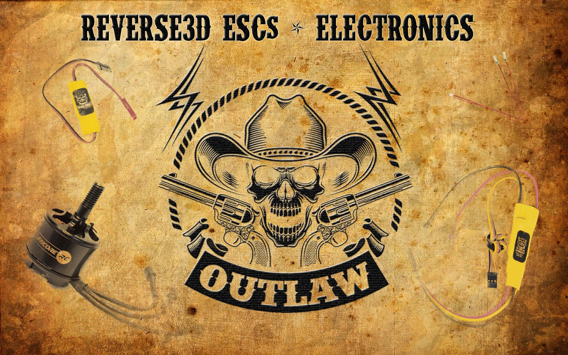 A Poster With The Words Reversed Ess Electronics Outlaw Background