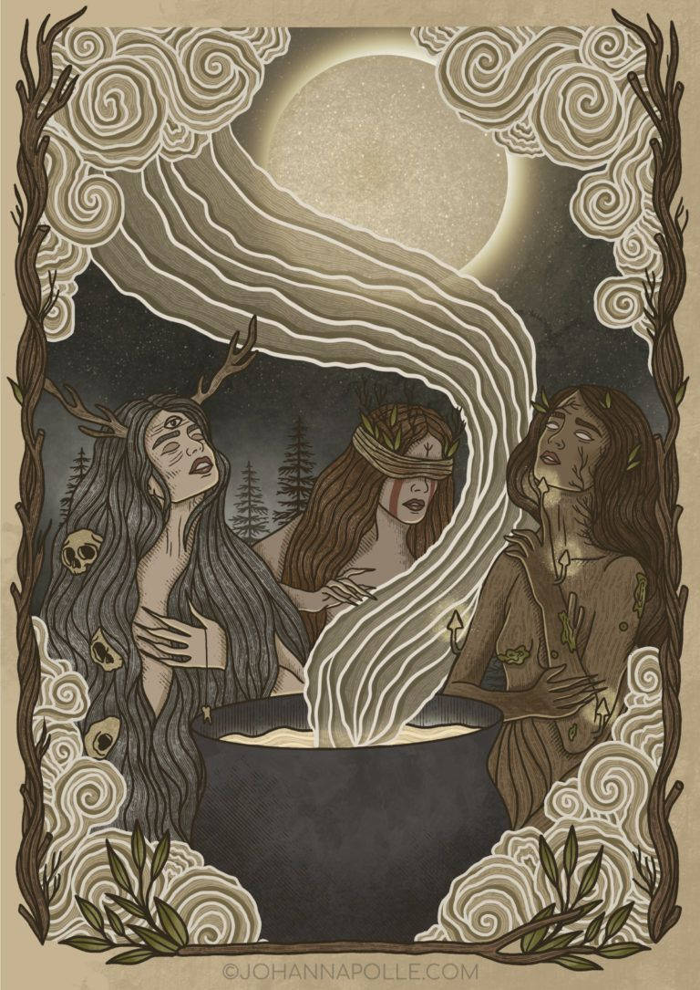 A Poster With Three Women In A Forest Background