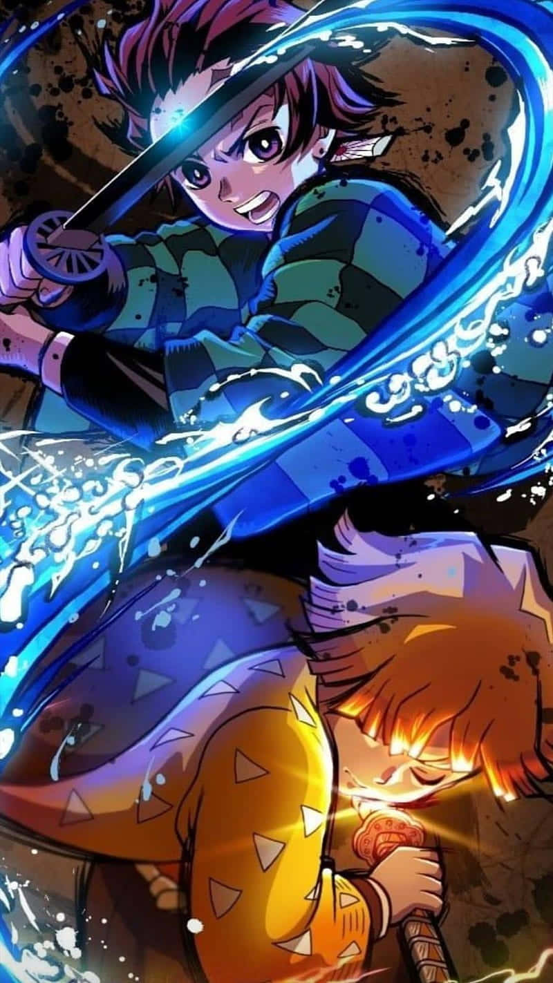 A Poster With Two Anime Characters Holding Swords Background