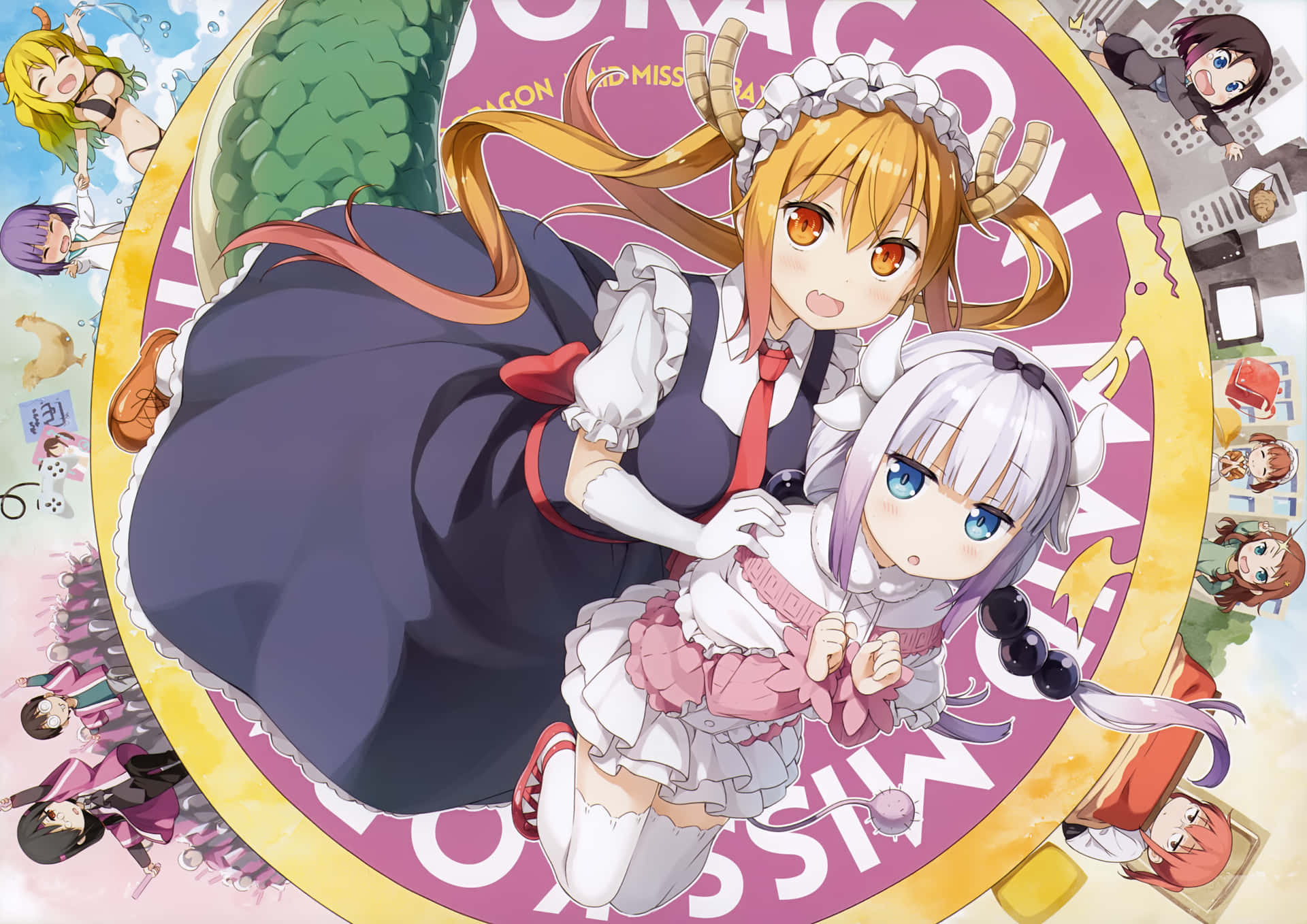 A Poster With Two Girls In A Circle Background