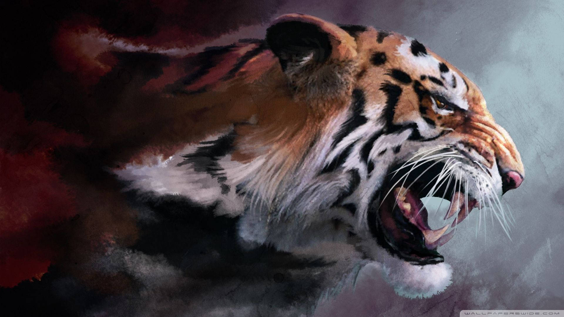 A Powerful And Regal Portrait Of A Raging Tiger. Background