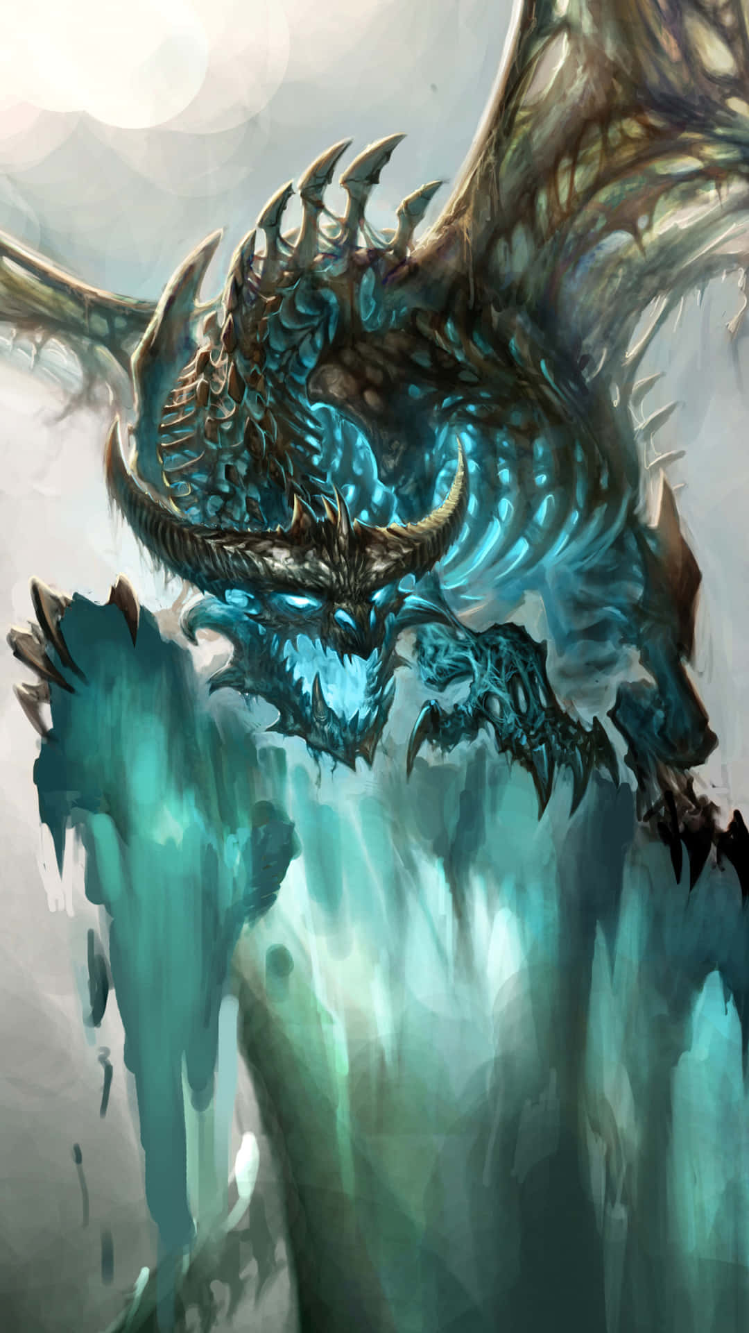 A Powerful Dragon Flying Through The Skies Background