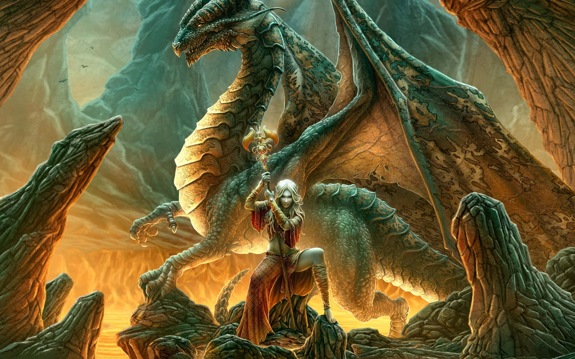 A Powerful Dragon Rises From The Depths Background