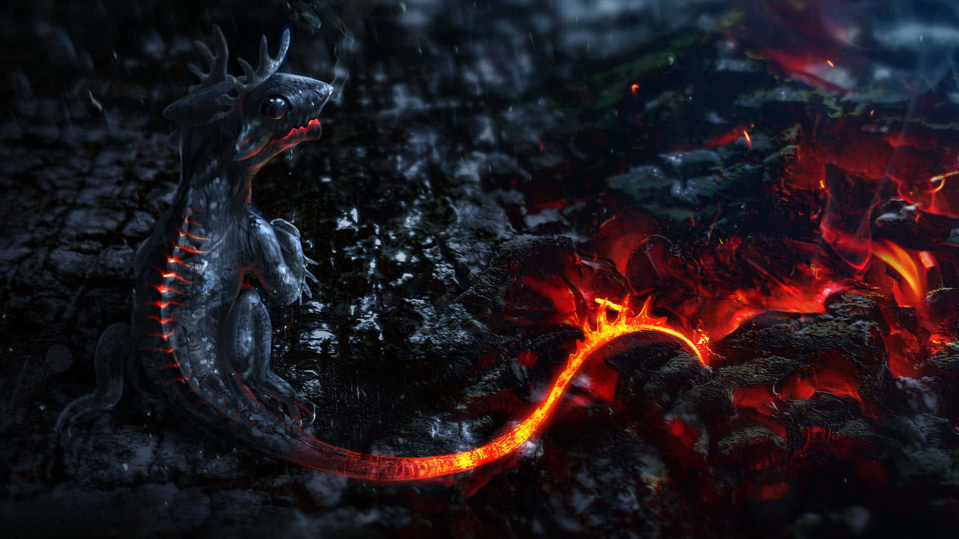A Powerful Dragon Rises Through An Immense Thundering Sky Background