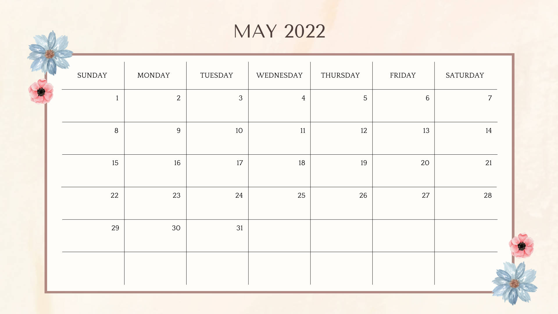 A Printable Calendar With Flowers And A Flower Background