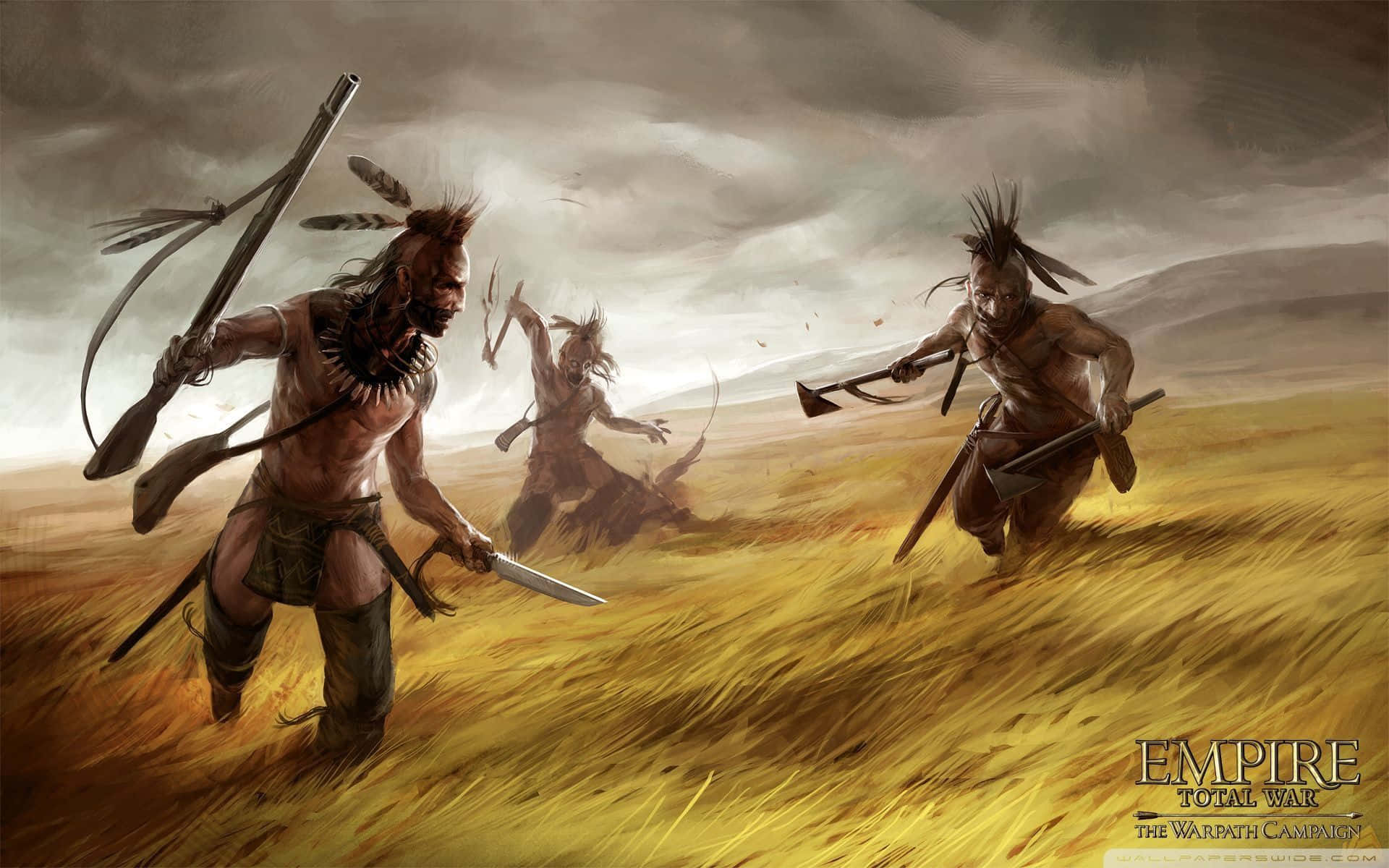 A Proud Aztec Warrior Marches In Full Ceremonial Regalia Background