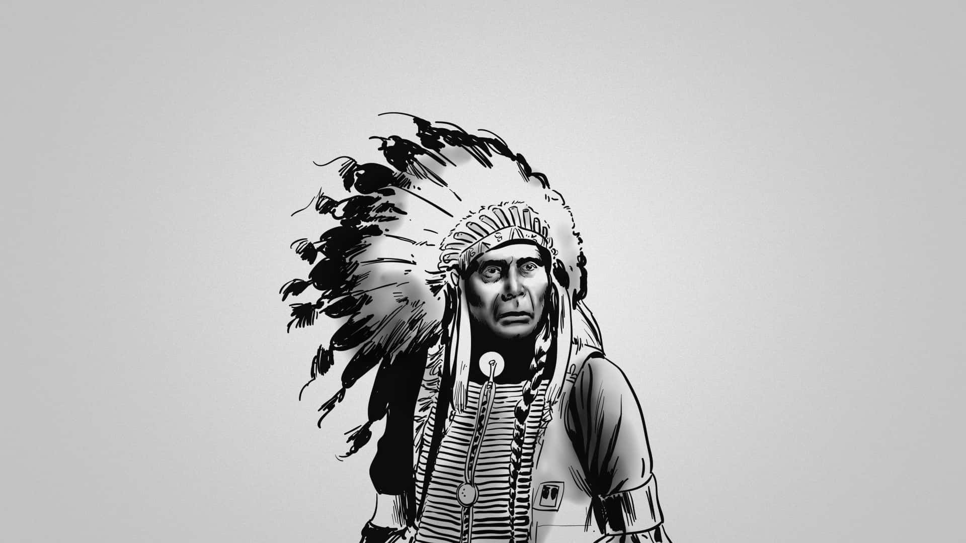 A Proud, Proud Native American Indian In Traditional Attire. Background