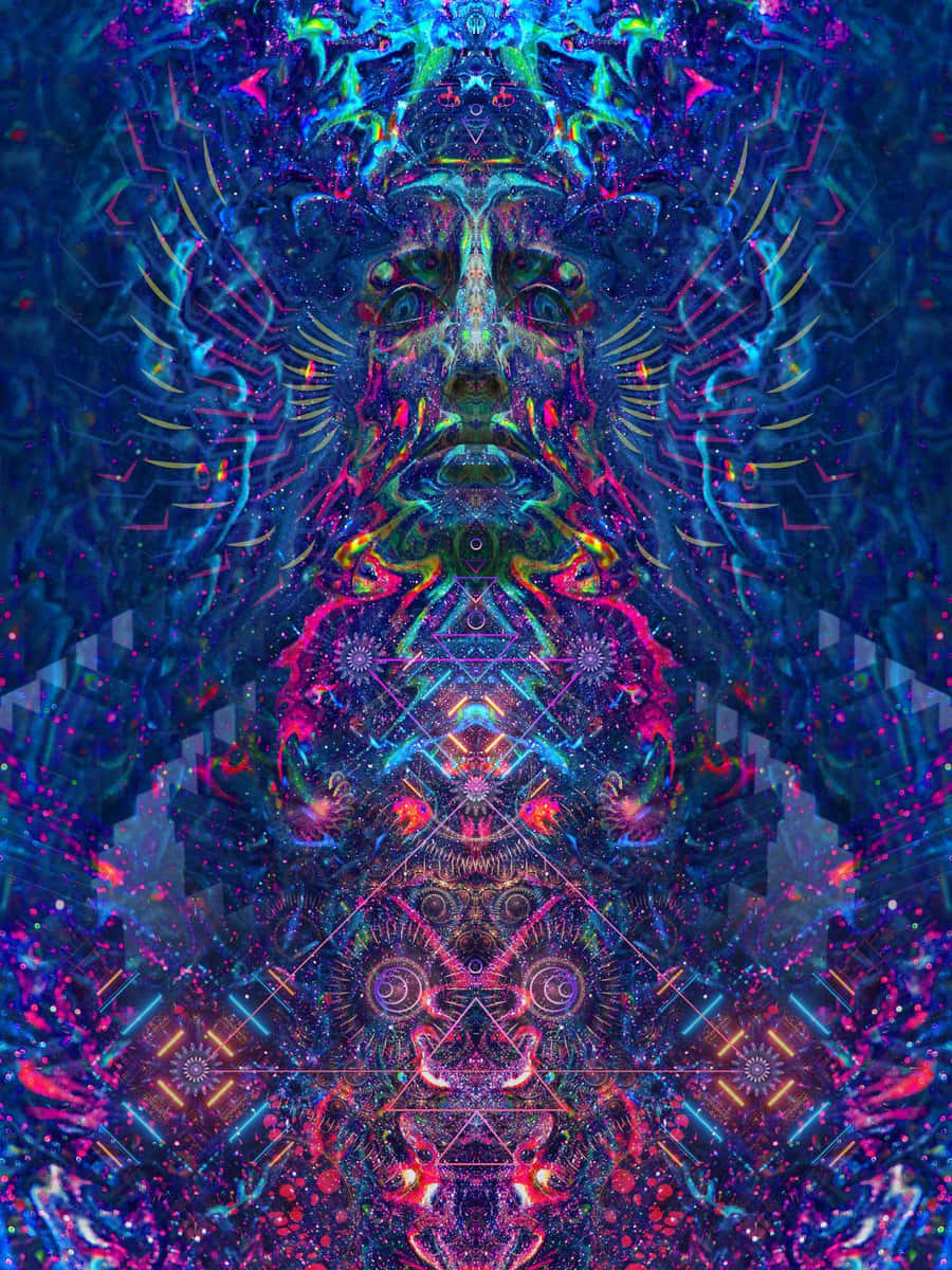 A Psychedelic Image Of A Man With A Blue And Purple Head Background