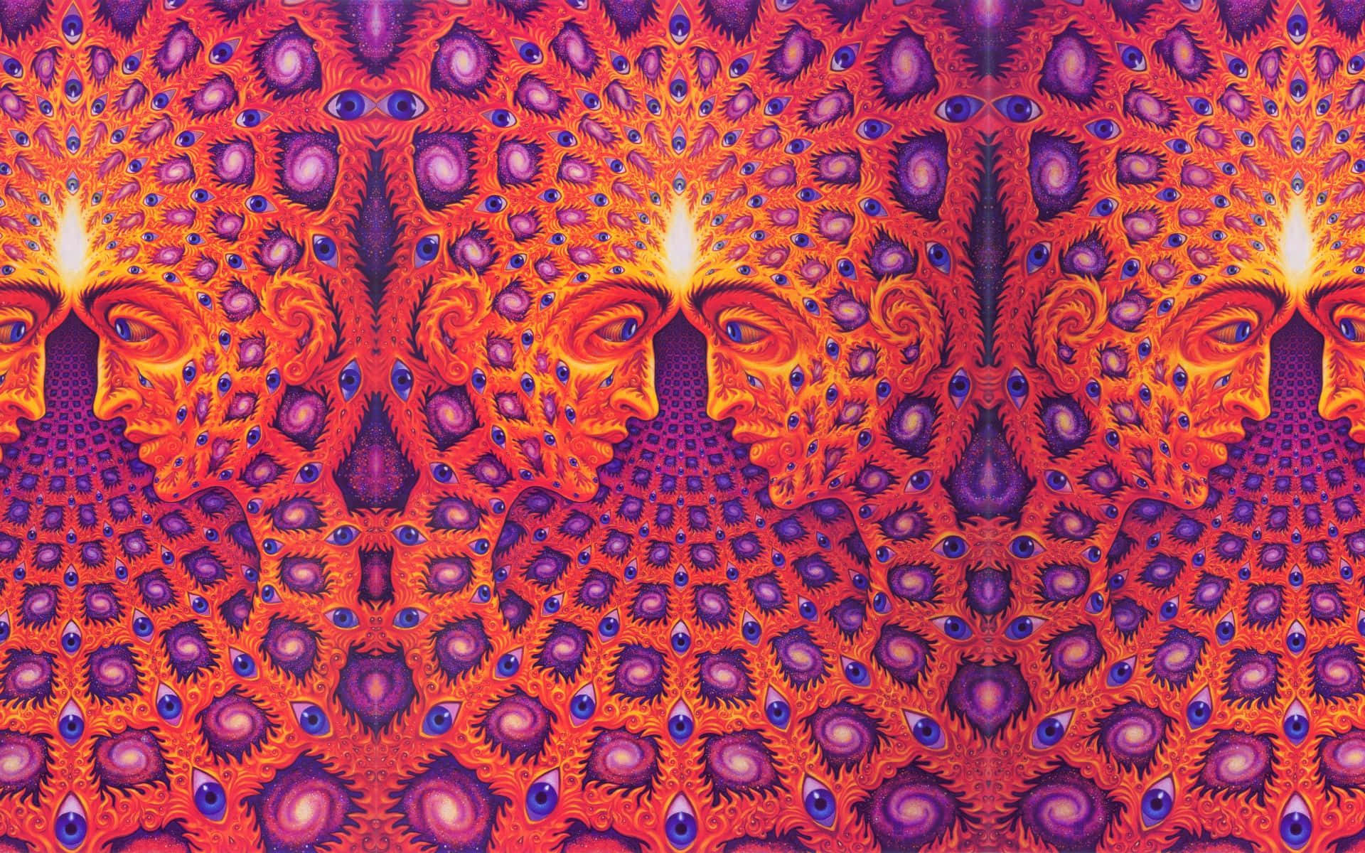 A Psychedelic Painting With A Peacock On It Background