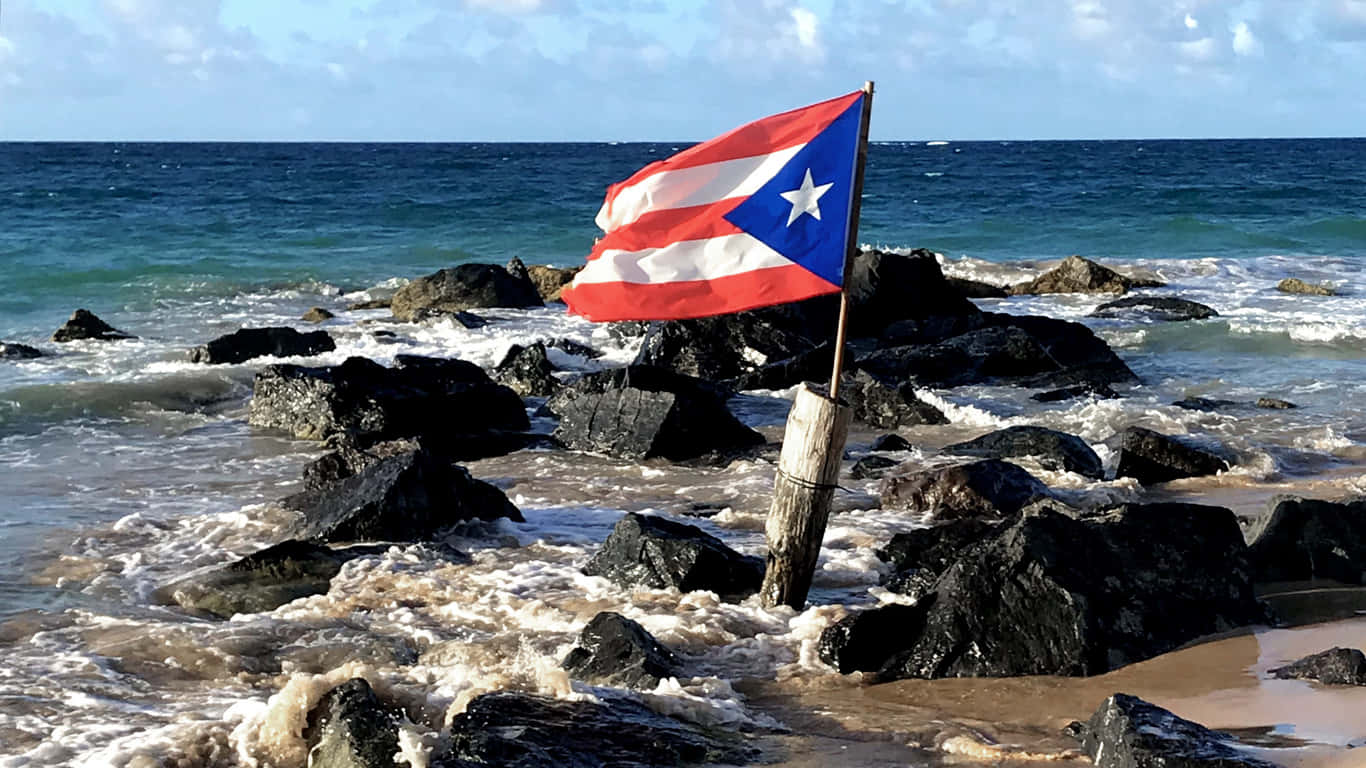 A Puerto Rican Flag Flying In A Breeze Background