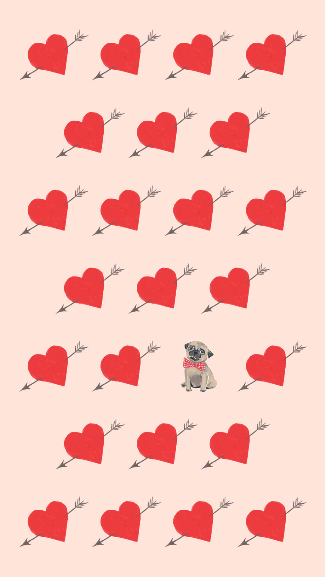 A Pug With Arrows And Hearts On A Pink Background