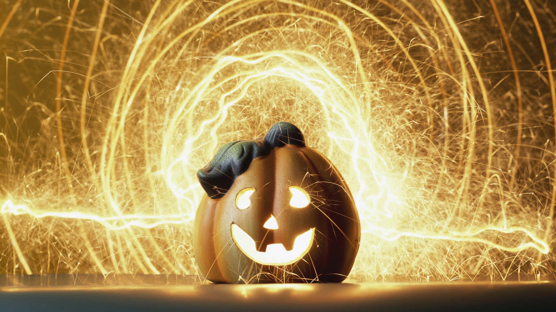 A Pumpkin With A Light Shining On It Background