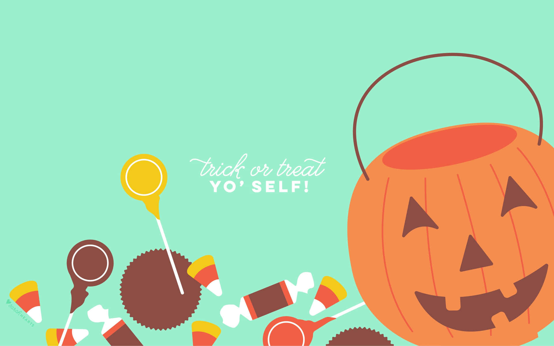 A Pumpkin With Candy And A Pumpkin Patch Background