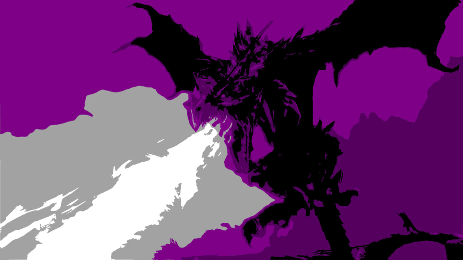 A Purple And Black Dragon With Wings Flying Over A Purple Background