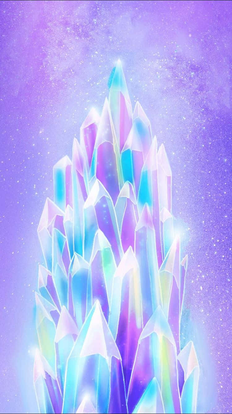 A Purple And Blue Crystal With A Rainbow Background Background