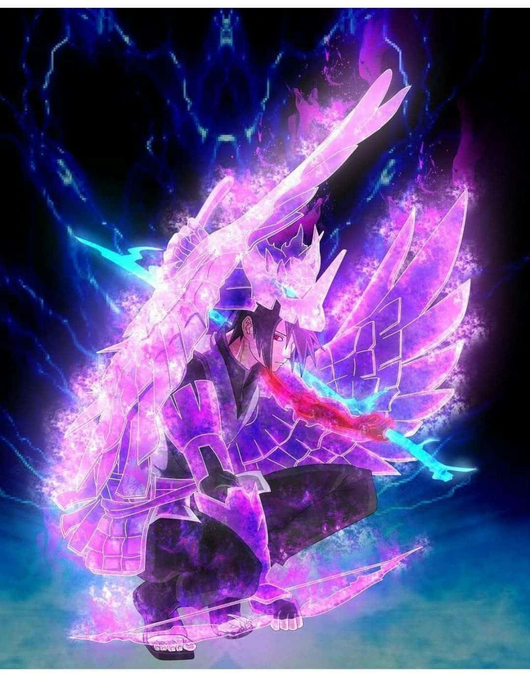 A Purple And Blue Dragon With A Purple Wing Background