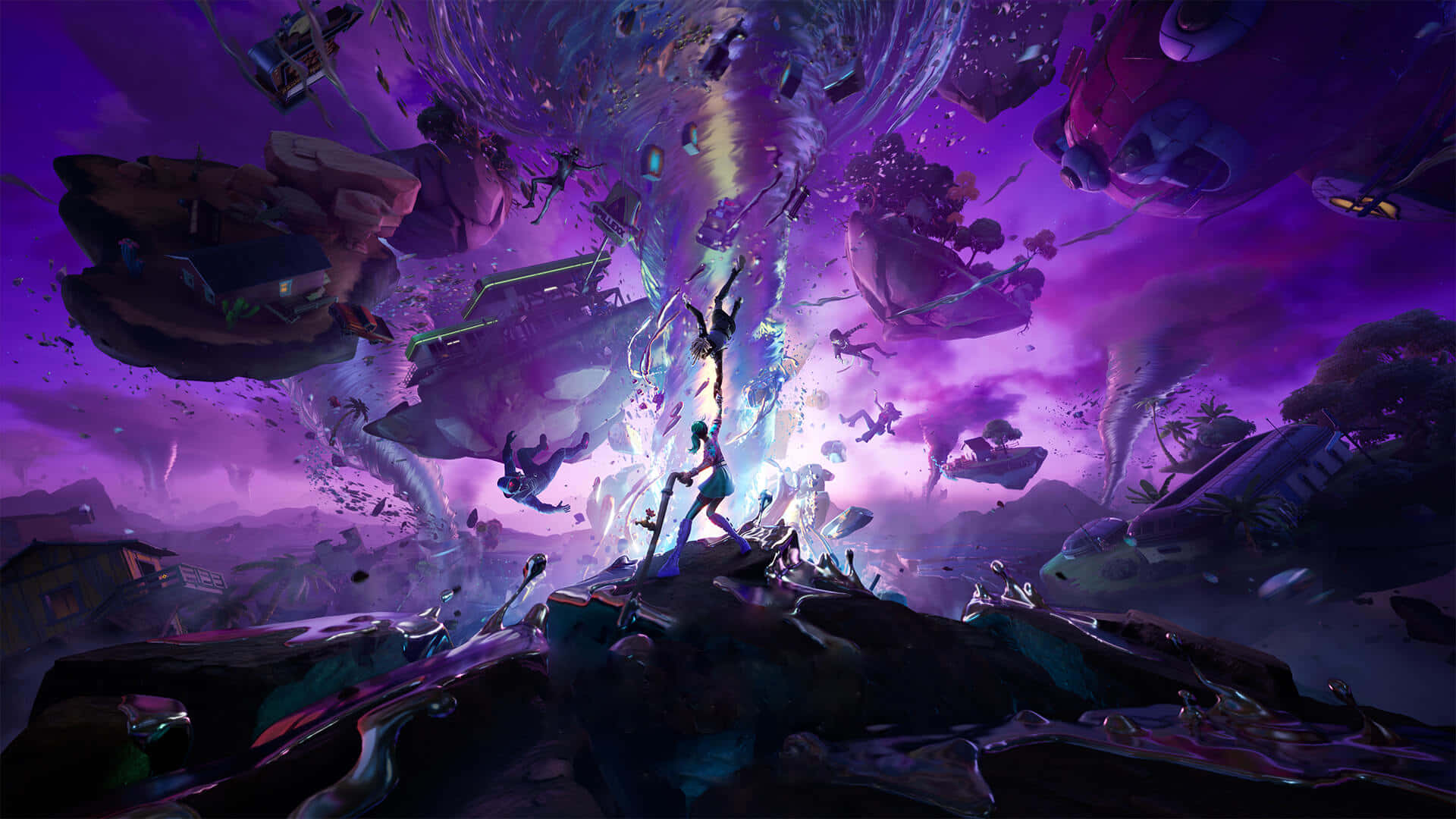 A Purple And Blue Painting Of A Spaceship Background