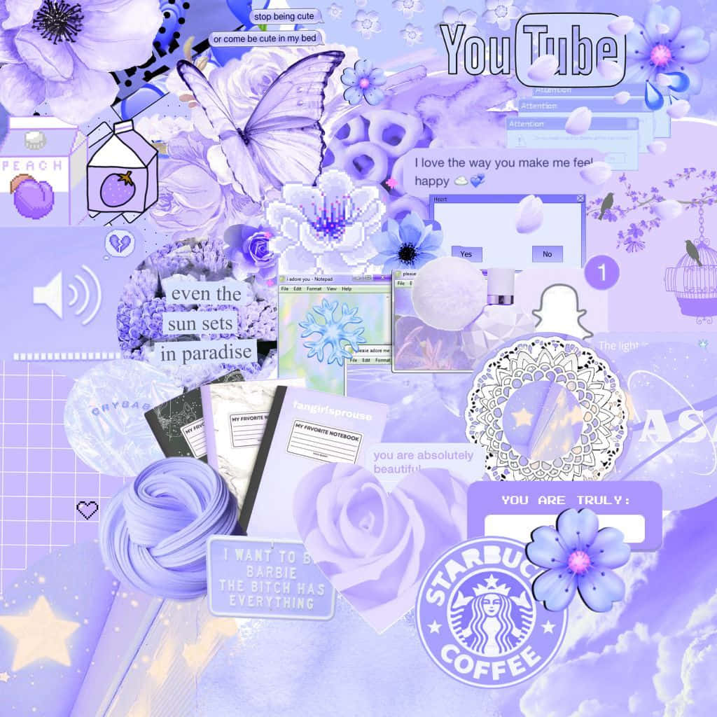 A Purple And Blue Scrapbook Page With Flowers And Butterflies Background