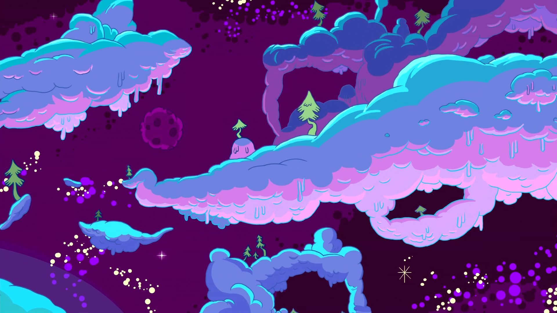 A Purple And Blue Space With Clouds And Stars Background