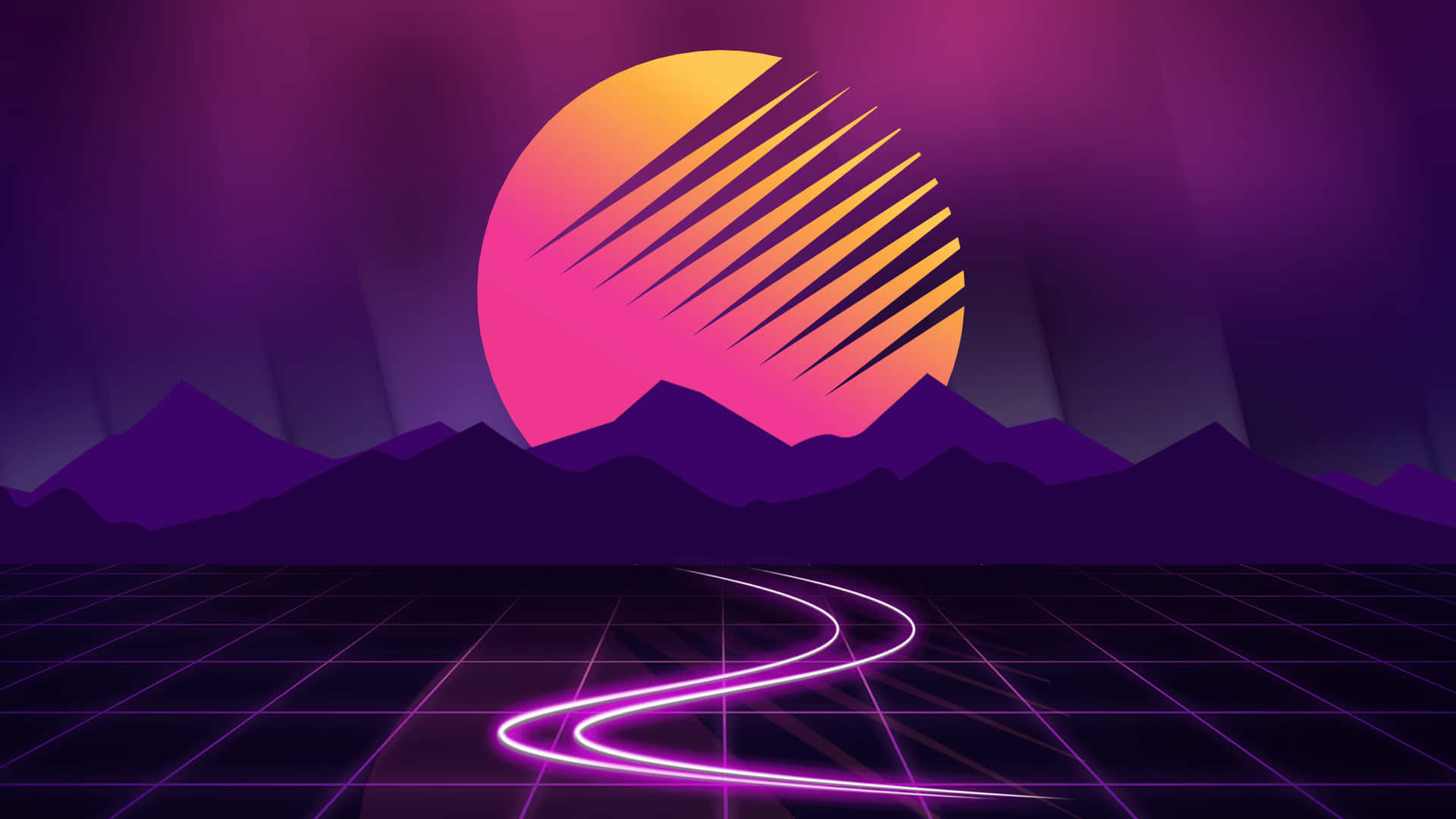 A Purple And Pink Background With A Mountain And A Road Background
