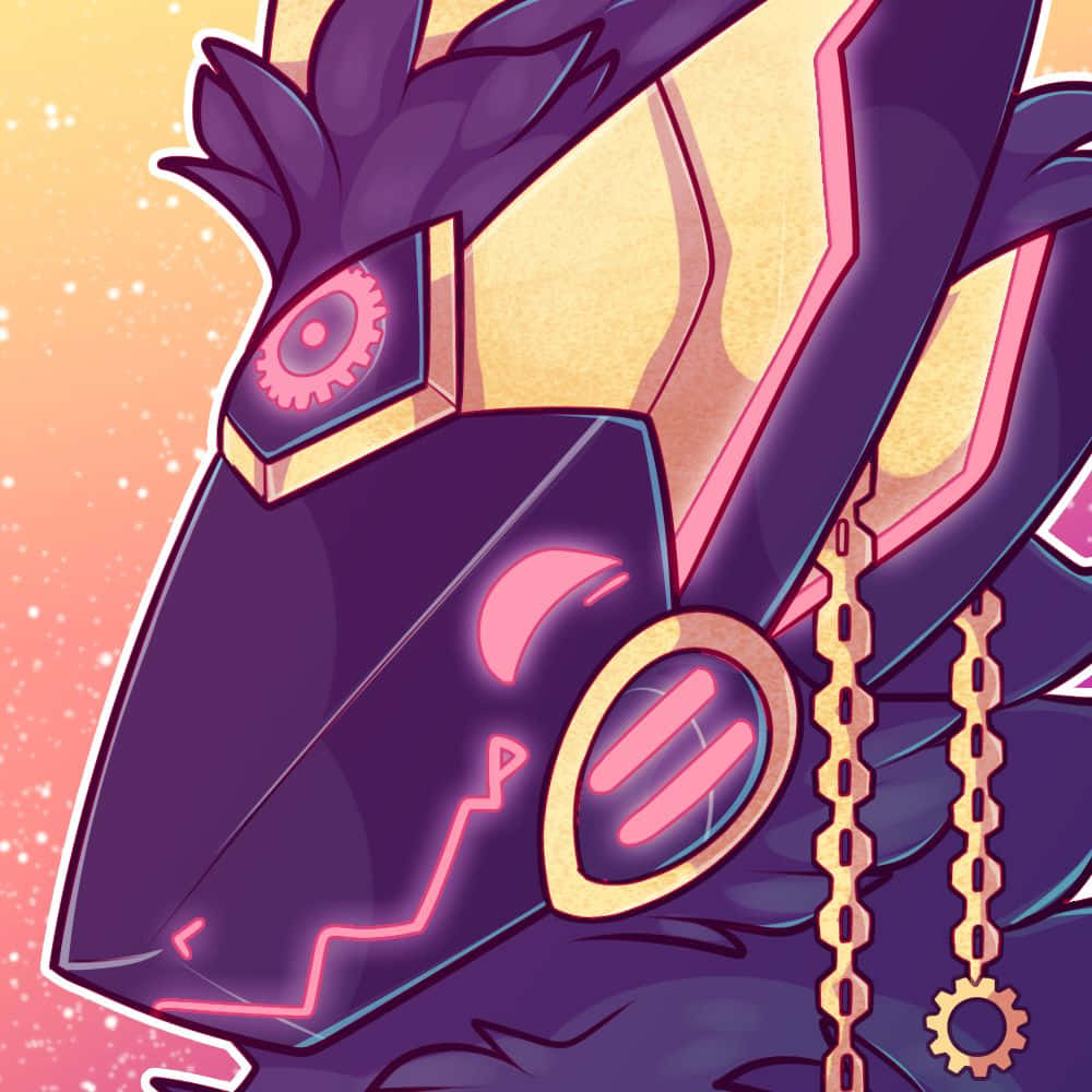 A Purple And Pink Wolf With Chains On His Head Background