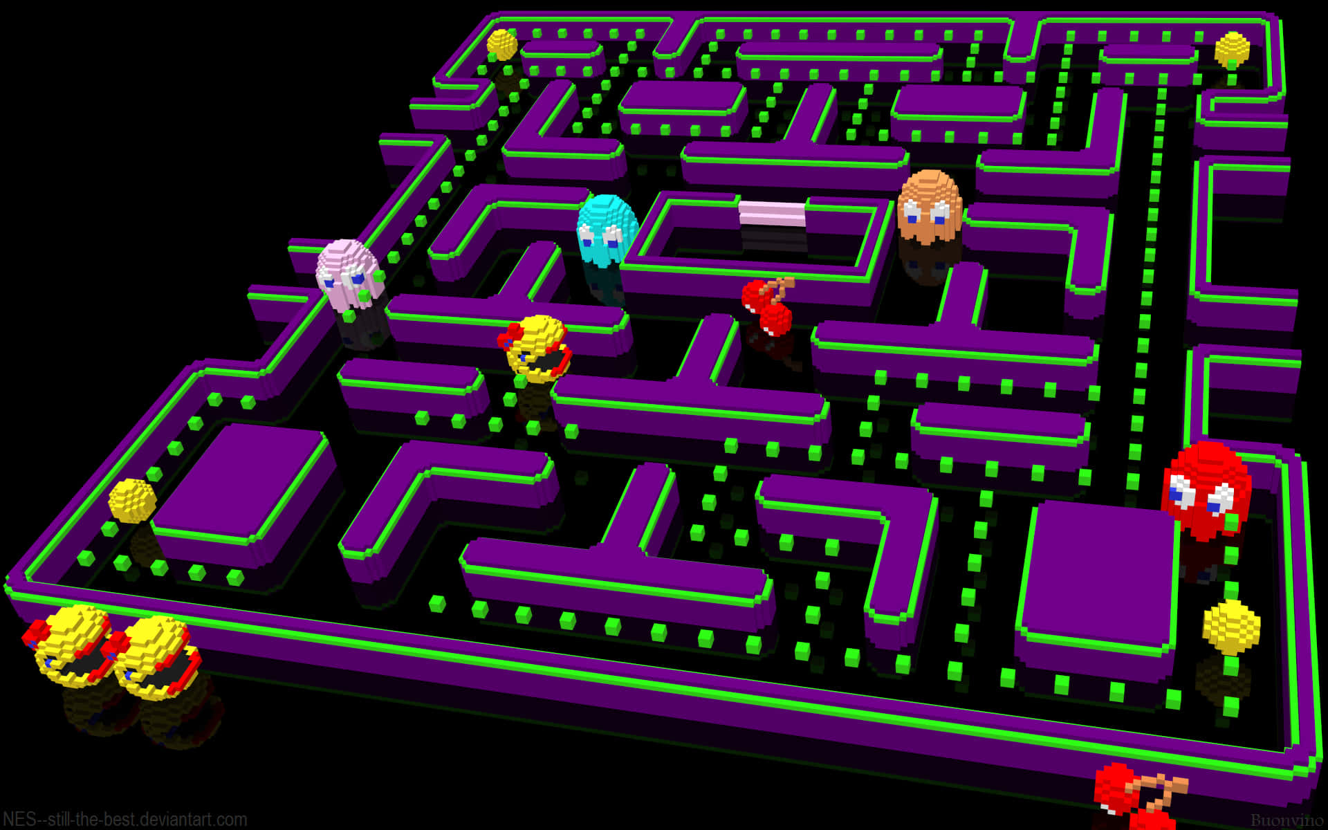 A Purple And Purple Pacman Game With A Purple Background Background