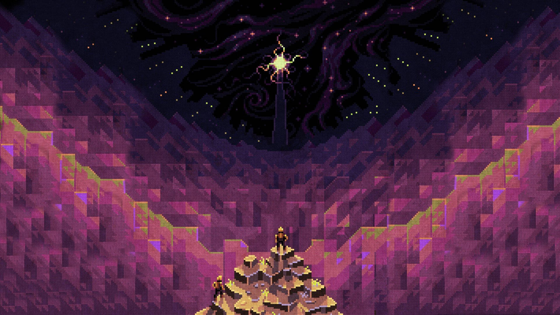 A Purple And Purple Pixel Art Image Of A Mountain Background