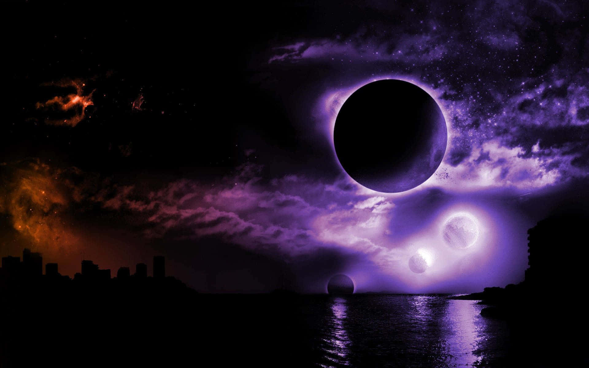 A Purple And Purple Sky With Two Black Circles