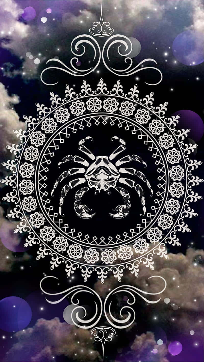 A Purple And White Design With A Scorpion In The Middle Background